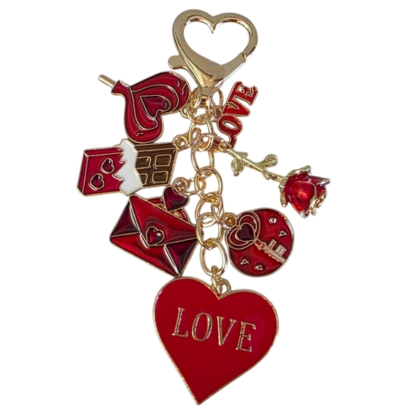 Love Heart Purse Charm Keychain Red Enamel Bag Charm - Picture 3 of 3